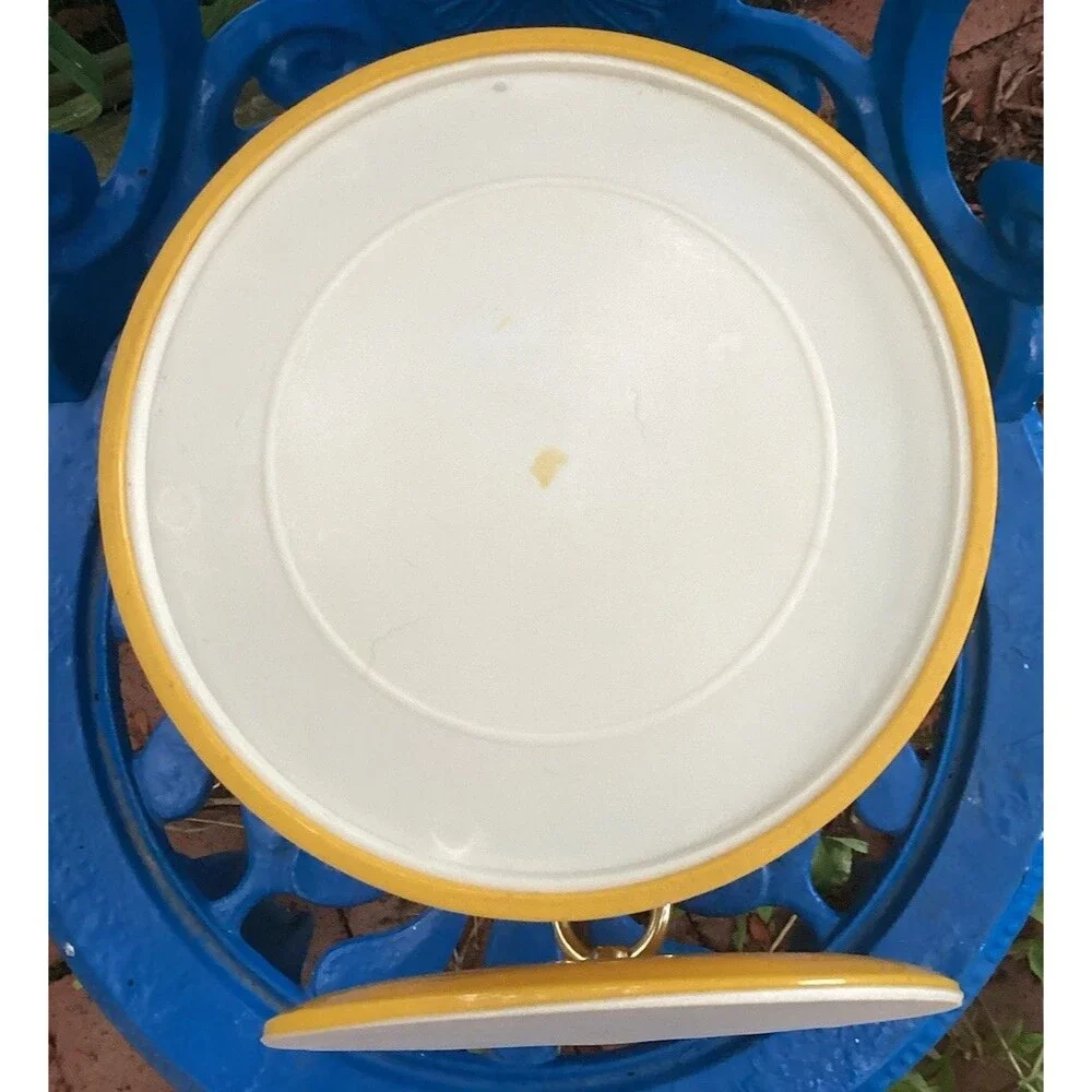 Yellow Patent Leather Vinyl Ice Bucket 1970s Mid Century Barware Retro Round